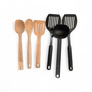 Calphalon & T-Fal 6pc Kitchen Utensil Set - Wood Spoons & Non-Stick Spatulas